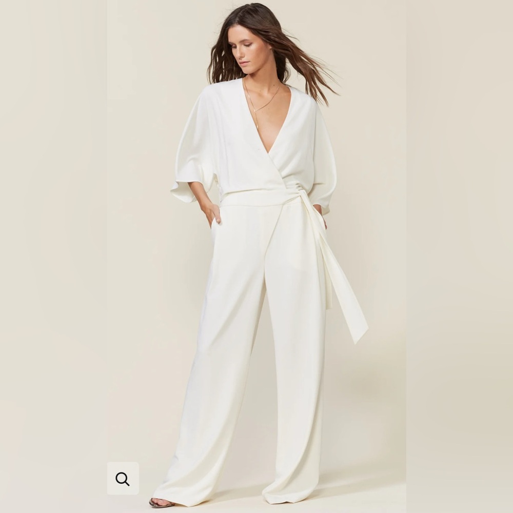 Halston Heritage Kimono Wrap Jumpsuit - Ivory - Size 12
